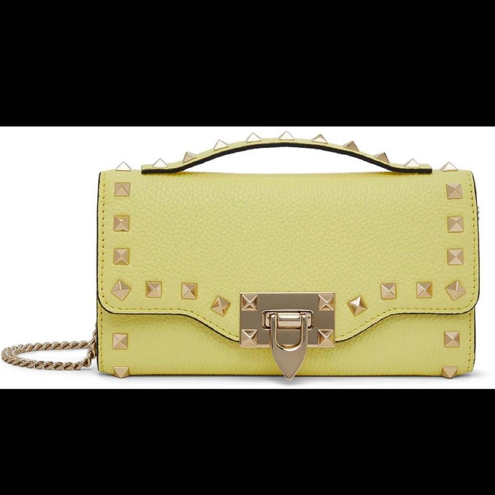 VALENTINO GARAVANI Yellow Rockstud Chain Wallet Bag